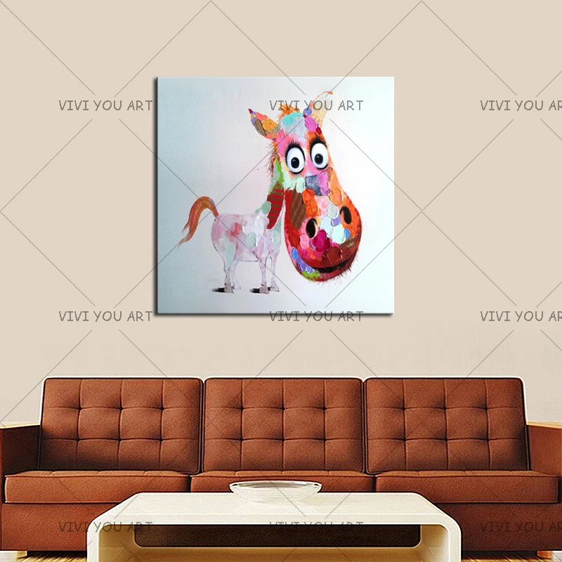 

Hand-painted Decorative Art Handmade Oil Painting On Canvas Living Room Home Decor Lovely Horse Wall Paintings Animal Pictures