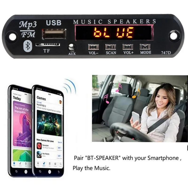 With Mic Handsfree Bluetooth MP3 Decoder Board Car FM Radio Module Support FM TF USB AUX Audio Player Bluetooth car kit 12V2