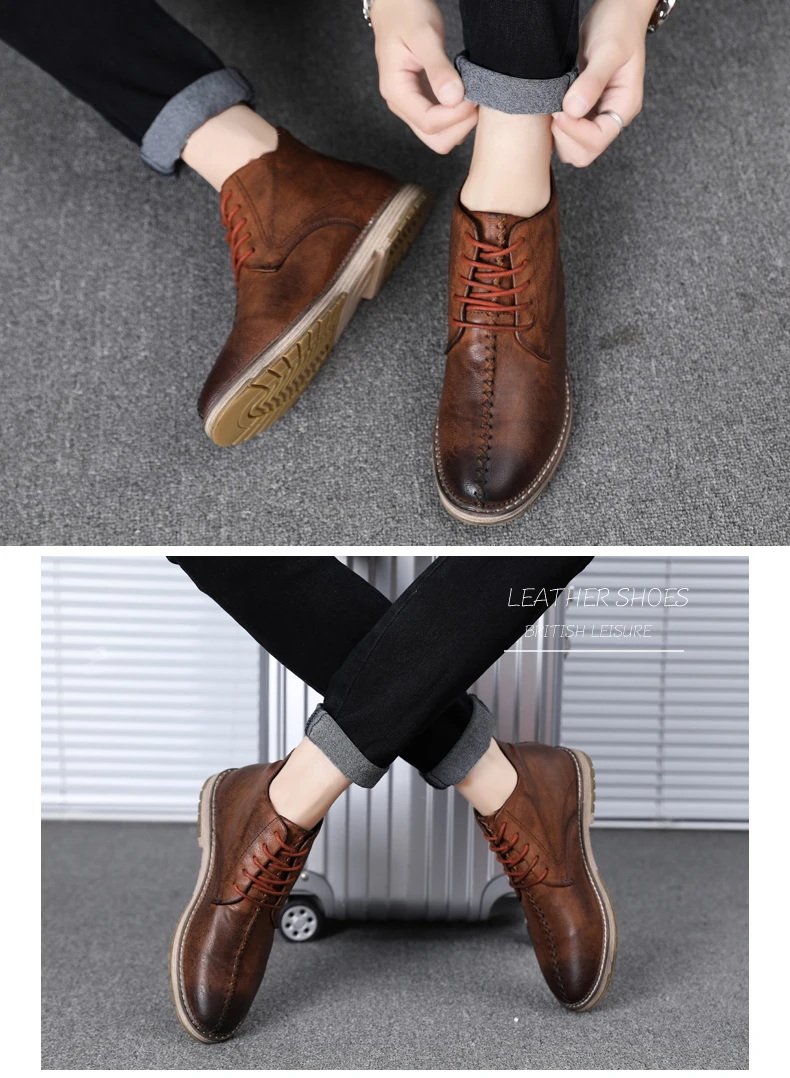 Весенние ботинки; мужские рабочие модные ботинки для отдыха в стиле ретро; фирменные дизайнерские мужские ботинки ручной работы из искусственной кожи на шнуровке; коллекция года; ботинки в байкерском стиле