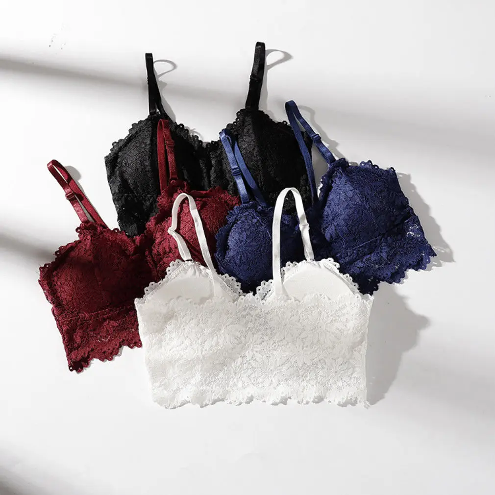 

2019 Hot sale summer sleeveless sexy women Floral Lace Halter Bralette Lined Bra No Pad Crop Top V Neck Black White Nude