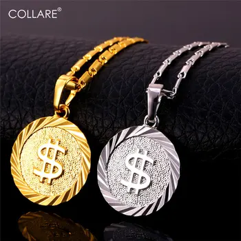 

Collare Vintage Dollar Coin Pendant Gold/Silver Color Accessories Sign Of US Money Necklace Women American Jewelry P109