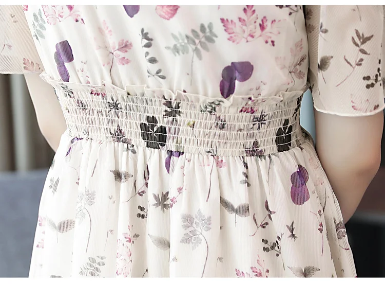 Летнее винтажное шифоновое платье с цветочным принтом размера плюс,, корейские элегантные женские сексуальные мини платья, вечерние пляжные платья с коротким рукавом