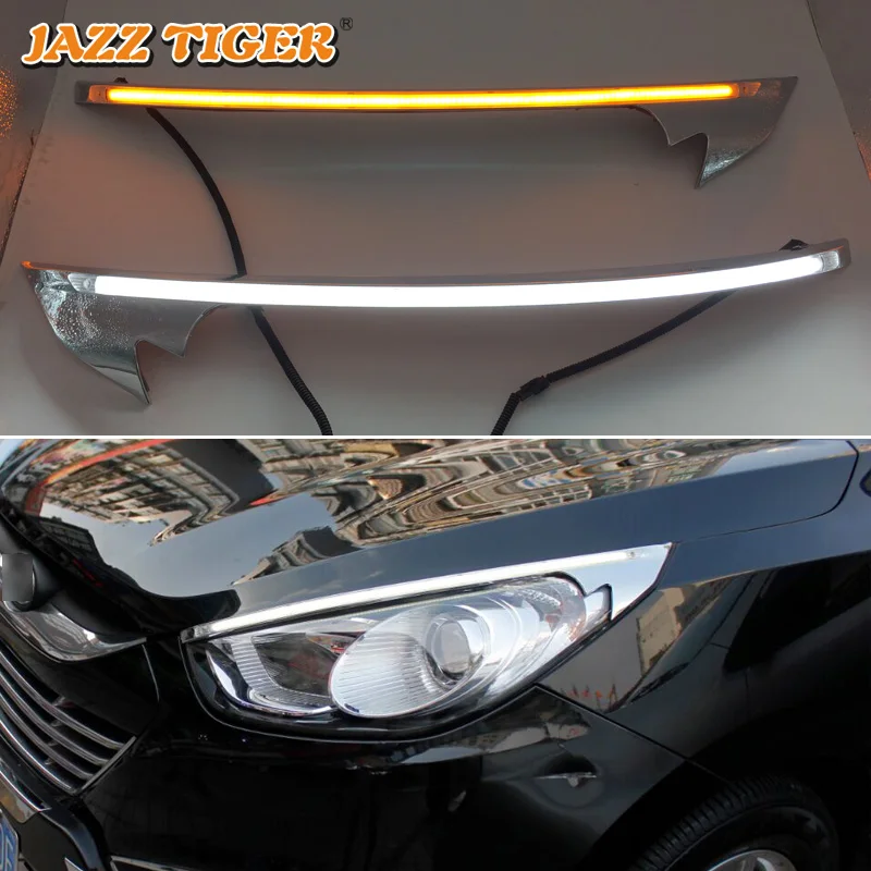 

JAZZ TIGER 2PCS Car Headlight Decoration Yellow Turn Signal 12V DRL LED Daytime Running Light For Hyundai IX35 2010 - 2015
