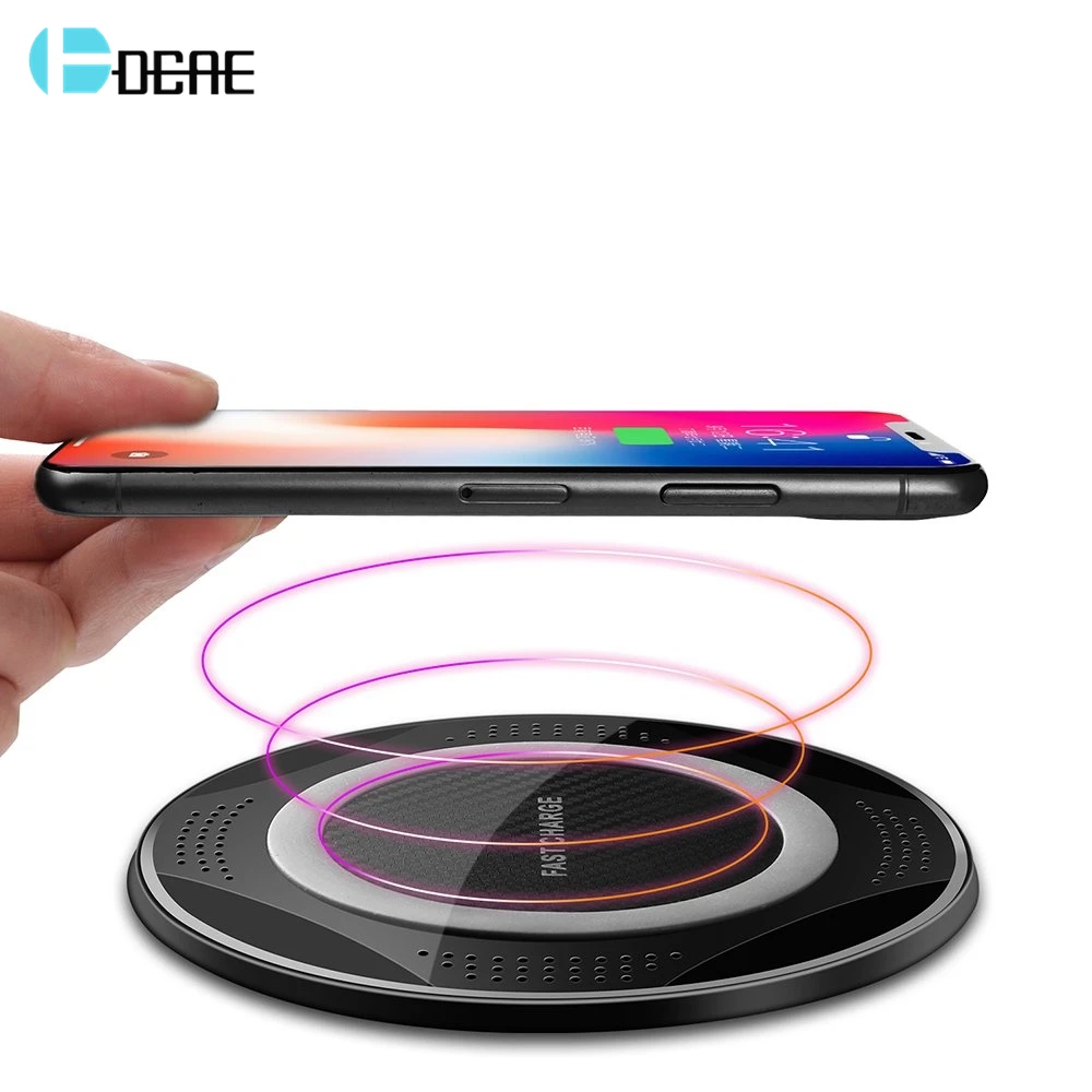 

DCAE Quick QI Wireless Charger for iPhone XS Max XR X 8 10W Fast Charging Pad For Samsung S9 S8 Note 9 8 USB Phone Charge Dock