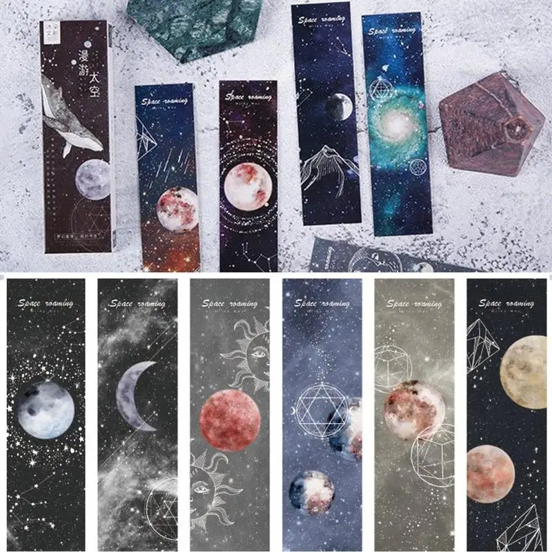 

15.2*4.2cm 30 Pcs/lot Roaming Space Bookmark Calendars Paper Bookmarks For Students Books Reminder School Supplies