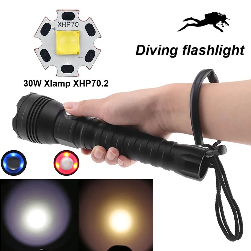 

XHP70.2 LED Diving Flashlight Underwater Waterproof Tactical Torch Xlamp XHP70 SCUBA Diving 26650 18650 Flash light Lamp lantern