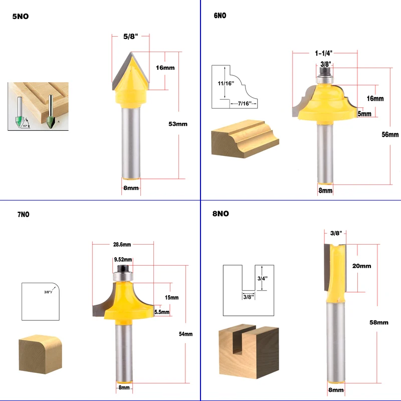 1 шт. 8 мм хвостовик древесины маршрутизатор бит прямой Концевая фреза триммер очистка заподлицо отделка угловая круглая бухта коробка биты инструменты фрезерные Cutte CHWJW