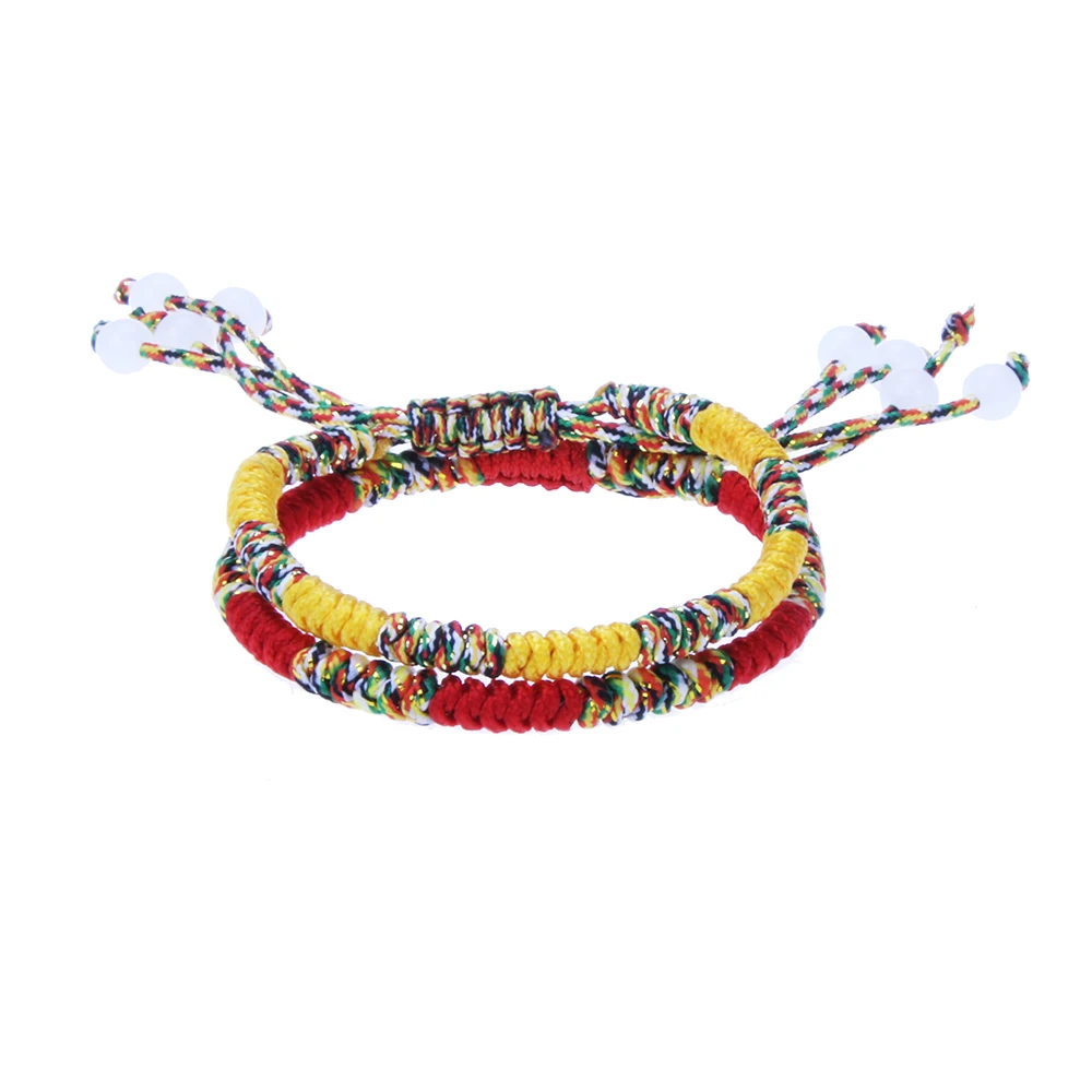 

Tibetan Lucky Handmade Buddhist Knots Chinese Traditional 4 Strands Multi Color Ropes String Bracelets Adjustable Size