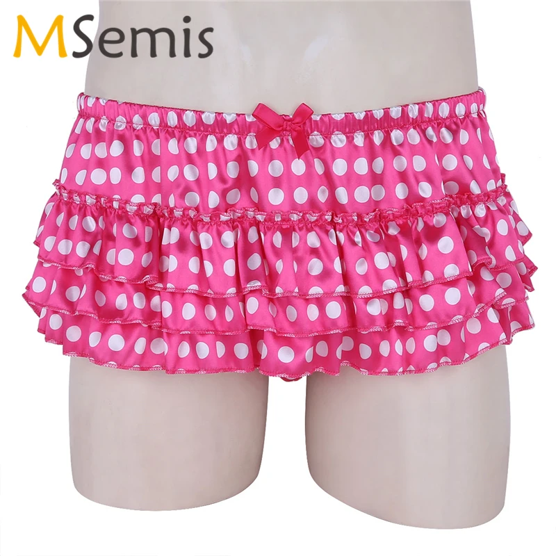 

MSemis Mens Sissy Lingerie Panties Satin Polka Dots Ruffles Skirted Low Waist Gay Jockstraps Briefs Male Underwear Underpants