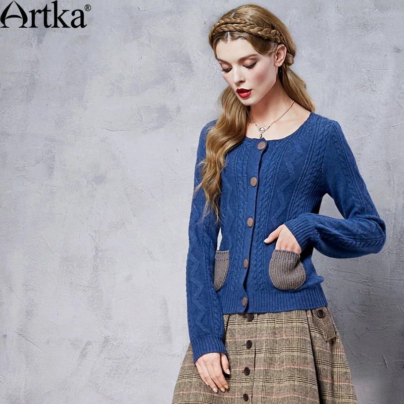 ARTKA Women's Autumn Retro Nostalgic Cable Knit