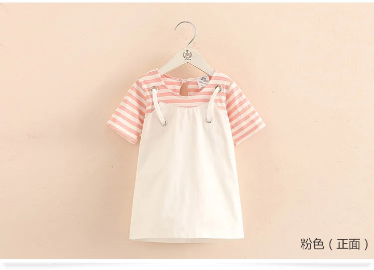2018 Summer Little Kids Children Short Sleeve Striped Fake Two Pcs Suspenders Dresses For Girls of 2 4 6 8 10 12 Years old (4)