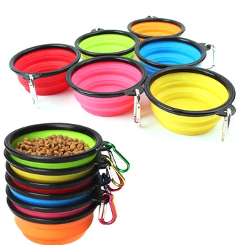 

New Collapsible foldable silicone dog bowl candy color outdoor travel portable puppy doogie food container feeder dish on sale