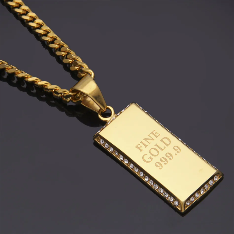 UWIN Iced Out FINE GOLD 999,9 подвеска с логотипом квадратной формы из нержавеющей стали, Мужская подвеска в стиле хип-хоп, модное панк ювелирное изделие