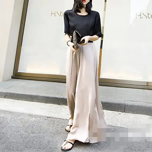 

Autumn High Elastic Waist Trousers For Women Wide Leg Pants Chiffon Loose Oversize Wide Leg Pant For Women Tide DF970