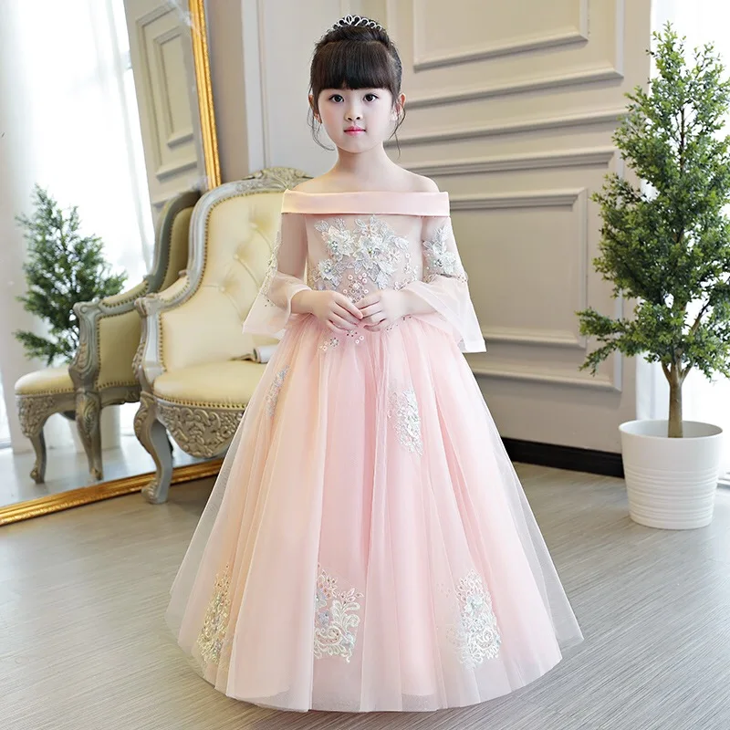 2017 baby girl long sleeve dress ball gown formal meisjes jurken 12