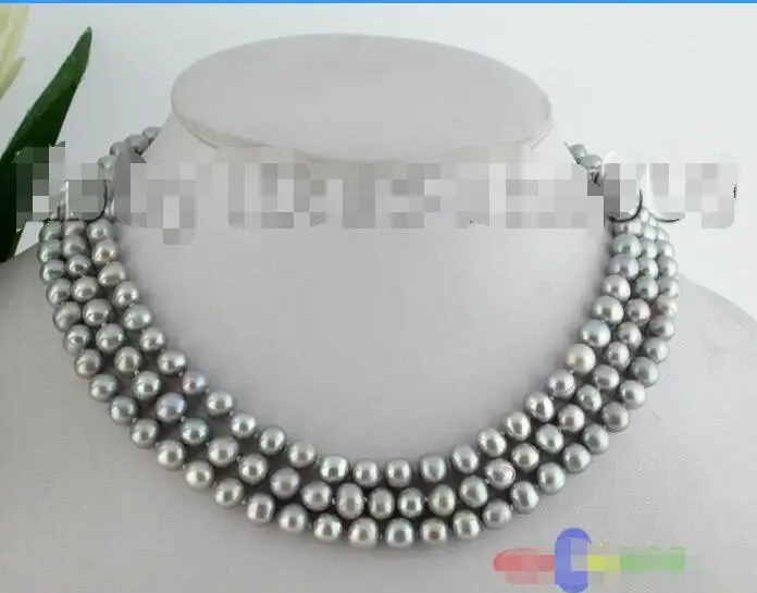 

FREE SHIPPING HOT sell new Style >>>> Amazing 3row 8mm round gray freshwater pearl necklace