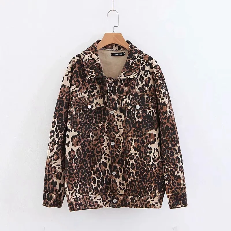 Горячая Распродажа Z0907T14 Европа и США осень, новинка, стиль «леопард», джинсовая куртка с эффектом поношенности на#6009