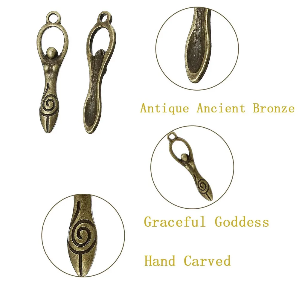 DoreenBeads Zinc metal alloy Charm Pendants Goddess Antique Bronze Graceful goddess Hand carved Antique Charm Pendants Hot 6 PCs (3)