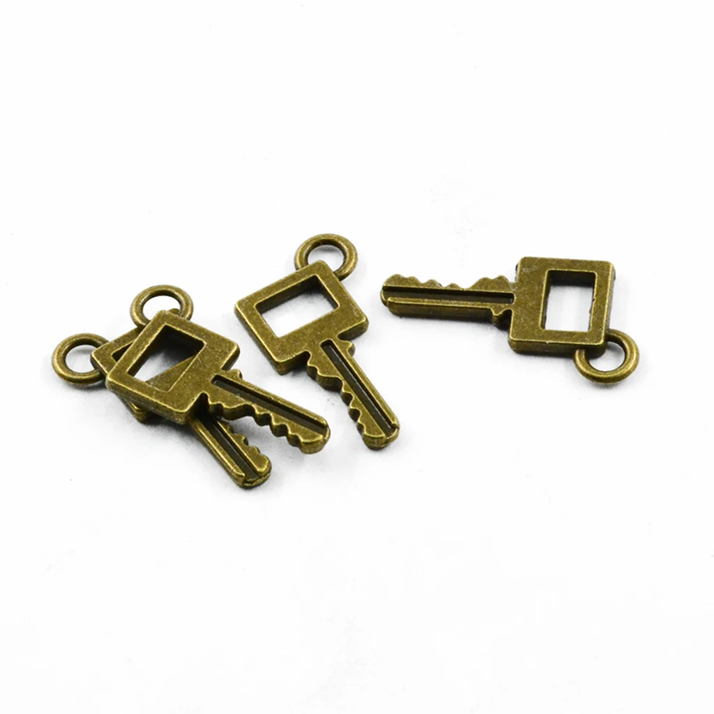 100pcs 22x11mm Punk Square Key Head Vintage Bronze Charms Key Shape Pendant for Jewelry Making DIY Handmade Decoration Key Charm