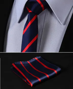

TS2013R5 Red Navy Blue Stripe 2.17" 100%Silk Woven Slim Skinny Narrow Men Tie Necktie Handkerchief Pocket Square Suit Set