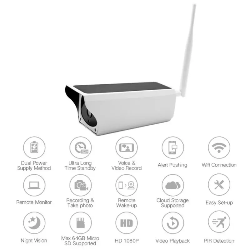 1080P Full-HD ip-камера на солнечной батарейке 2 МП беспроводная WiFi IP67 водонепроницаемая видеокамера для домашней безопасности камера видеонаблюдения