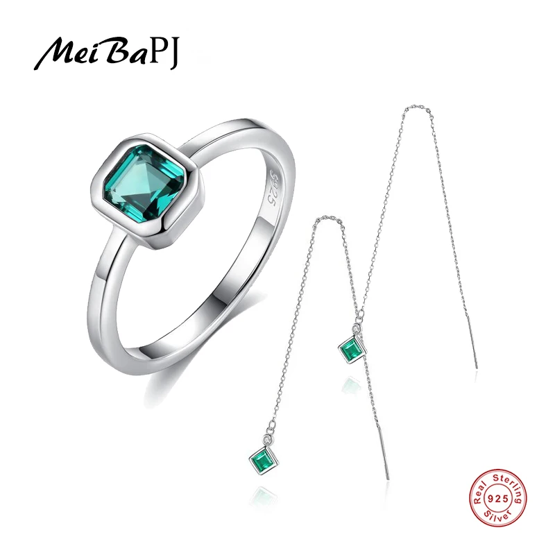 

MeiBaPJ New Rainbow Stone 3 Suit Jewelry Set Real 925 Sterling Silver Pendant Earrings Ring Fine Charm Jewelry for Women