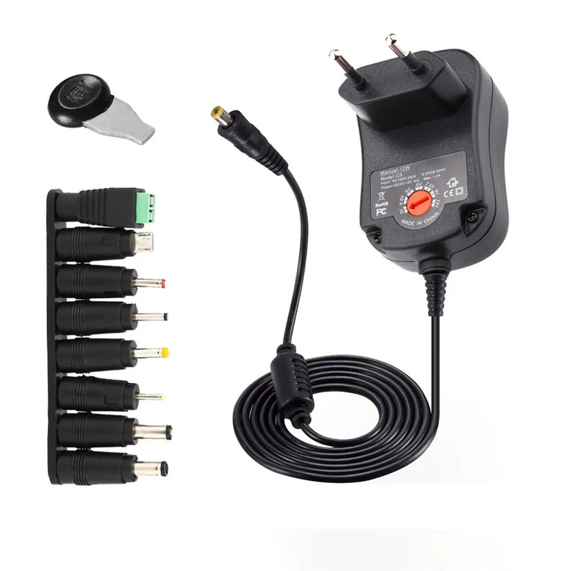 

CARPRIE 12W EU Standard Universal AC / DC Power Adapter 8 Straight Plug 3v -12v td0517 dropship