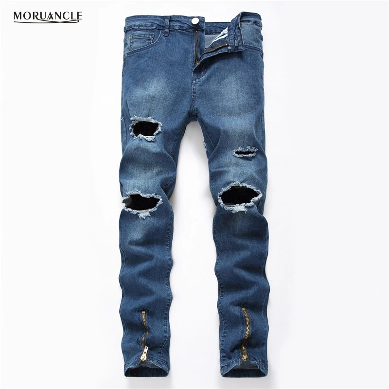 MORUANCLE Hi Street font b Mens b font Ripped font b Jeans b font Joggers Streetwear
