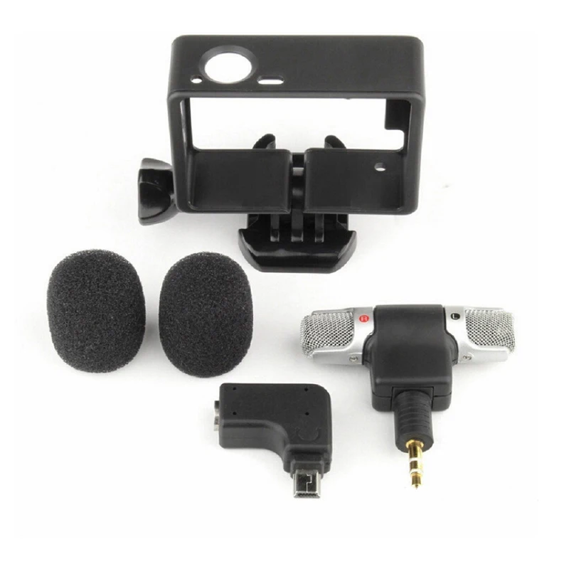 5 Piece Set Mini Stereo Microphone 3.5mm loudspeaker+ Standard Frame Case For Gopro Hero43+3 Sports Action Camera Accessories (5)