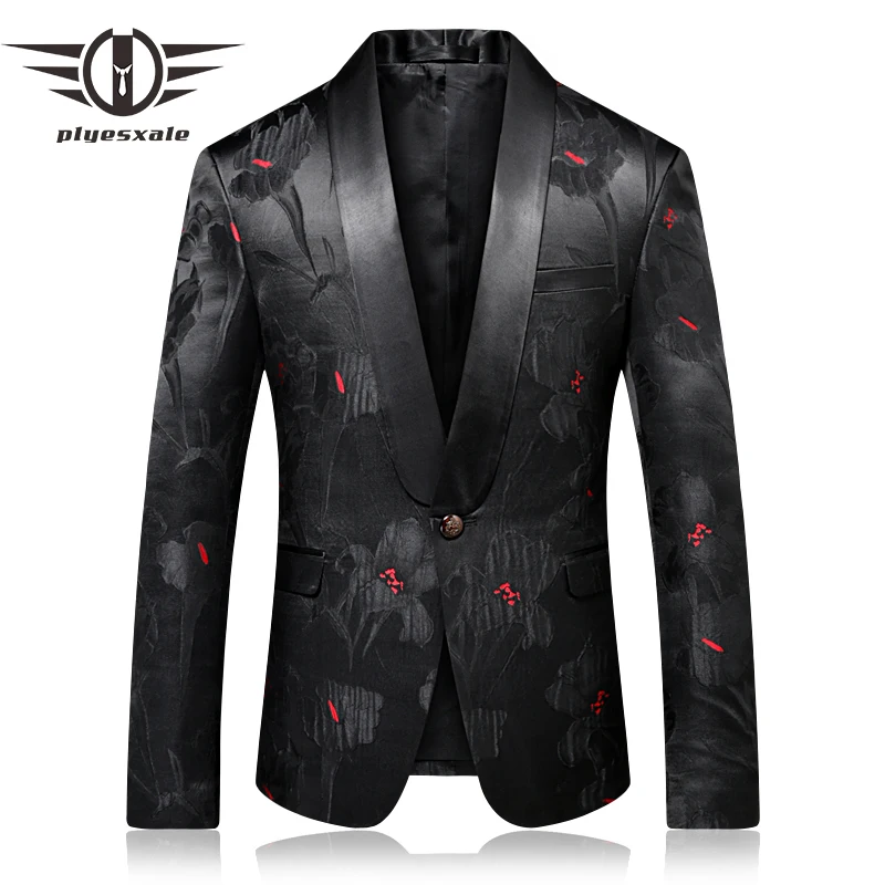 Plyesxale Пром Блейзер Для мужчин 2018 Slim Fit Для мужчин S Shawl Collar Blazer Мода Печатные Мужской этап одежда Повседневное TERNO masculino q263