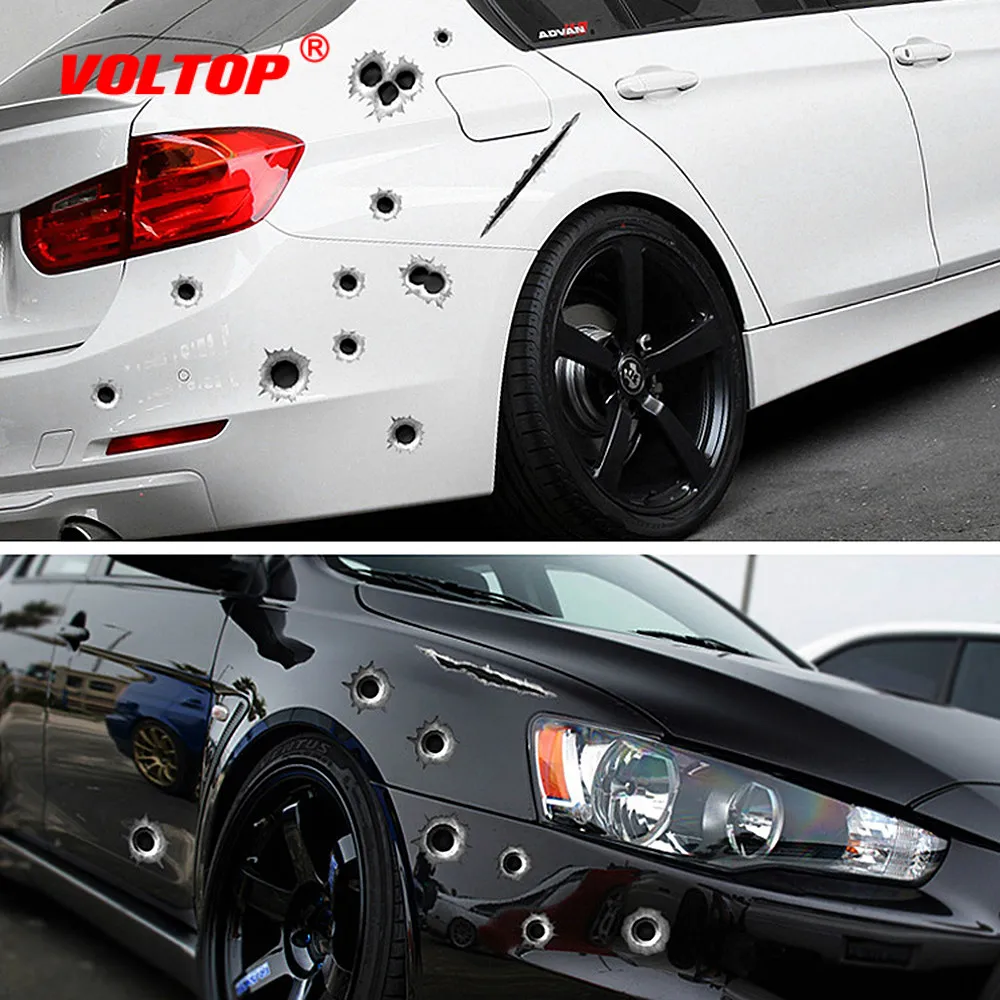 

Car Stickers 3D Bullet Hole Funny Decal Car-covers Motorcycle Scratch Realistic Bullet Hole Waterproof Stickers Car Accessories