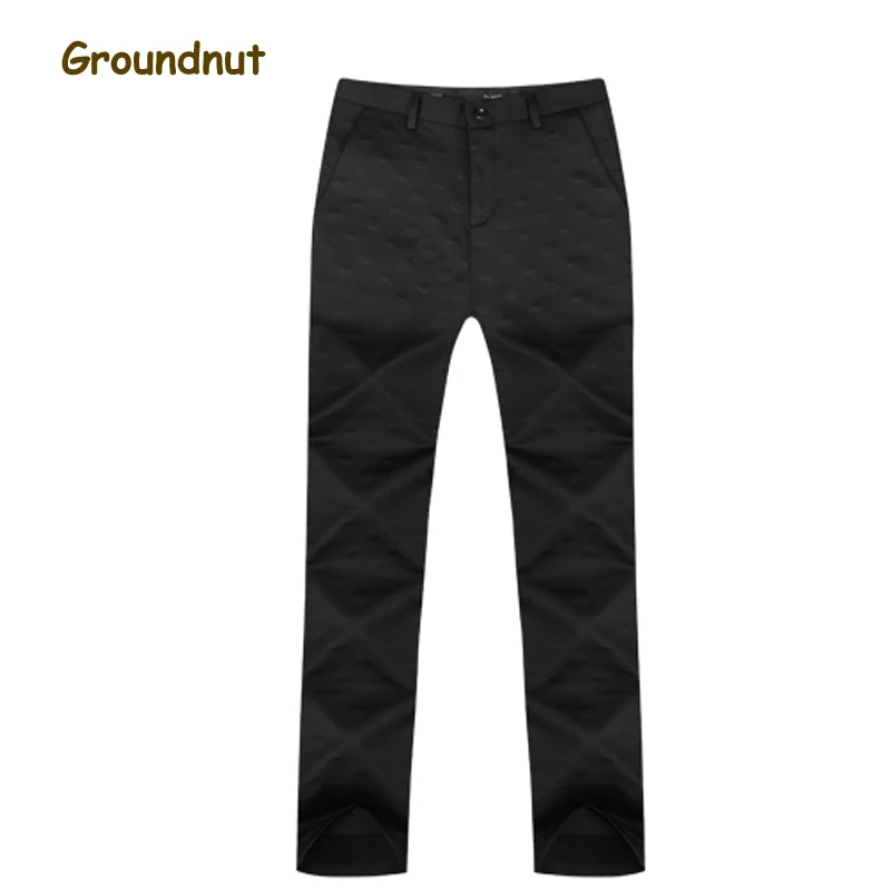 

Groundnut Plus Size 29-38 New Fashion Black Knitted Pants Men Fitness Stretch Casual Pants Luxury Brand Trousers