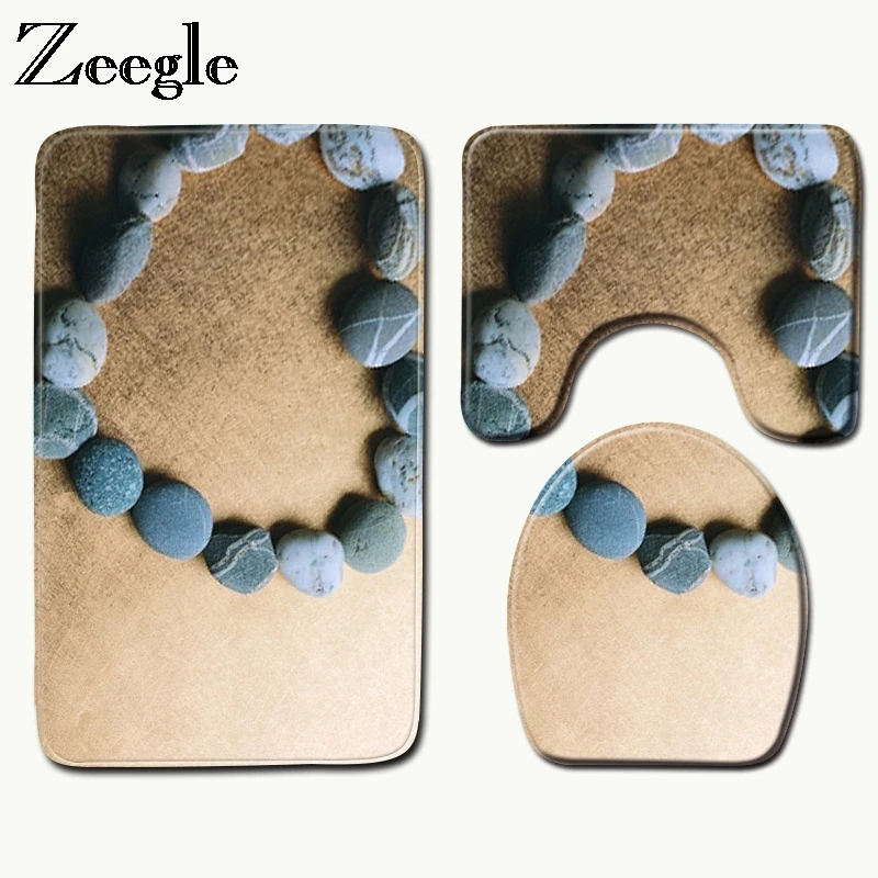 

Zeegle Flannel Bath Mat Bathroom Carpets Anti-slip Foot Mat Bathroom Rugs Bath Carpet Absorbent Cover Toilet Mats Set