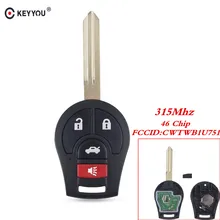 KEYYOU – clé télécommande à 4 boutons, 2008 MHz, 2016 MHz, transpondeur ID46, pour Nissan Qashqai Sunny Sylphy Tiida x-trail Rogue, 315-