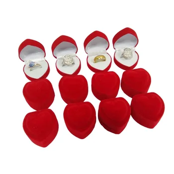 

New Romantic Jewelry Display Box Red Velvet Valentines Day Birthday engagement Heart Shape Ring Gift Boxes 100pcs