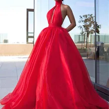 Backlesss Красное длинное вечернее платье с высокой горловиной, а-силуэт, длина до пола, высококачественный для Бала выпускников, платья на заказ, вечерние платья
