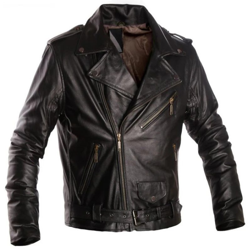 

Automotive Sheepskin Jacket and Coats For Men XXXL European Style Biker Mans Real Genuine Leather Jackets Plus Size Streetwear