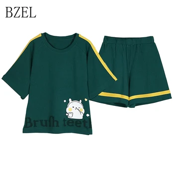 

BZEL Pajama Shorts Women Girls Summer Homewear Cartoon&Letter Print Nightwear Set Pijamas Verano Mujer Women Sleepwear Plus Size