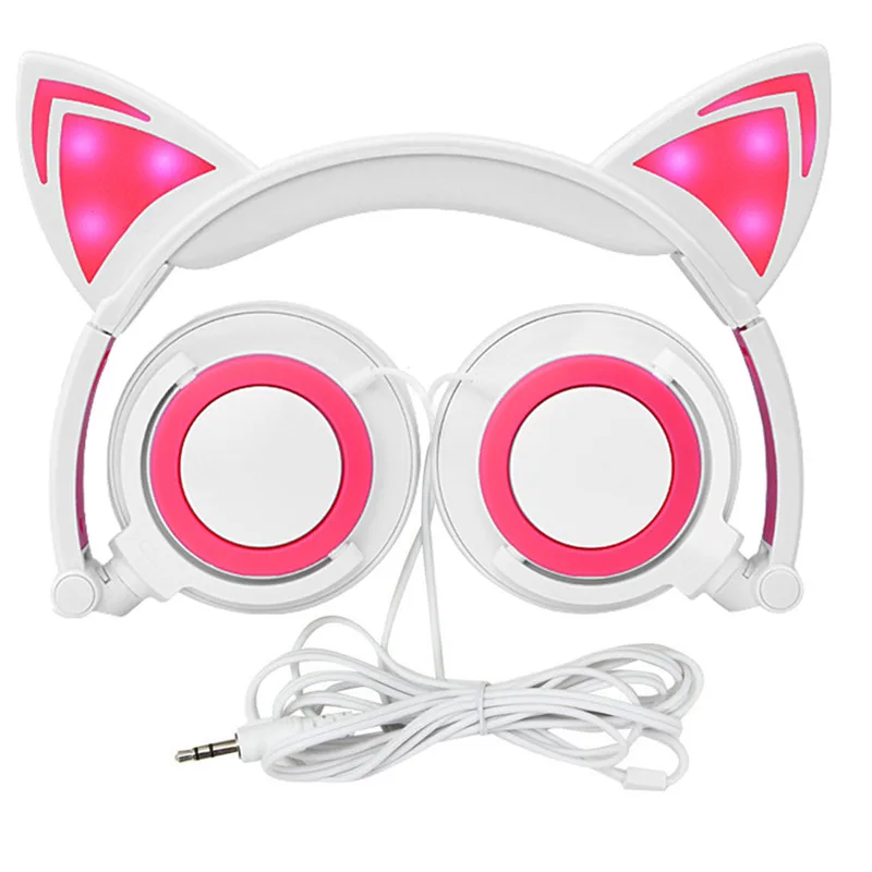 

LIMSON 3.5mm Plug Wired Stereo Sound Cute Earphones Folding White-Pink Cartoon Kids Cat Ear Headphones