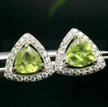 

Natural peridot stud earring or pink topaz Free shipping Per jewelry 925 sterling silver earrings 1ct*2pcs gemstone FQ9102910