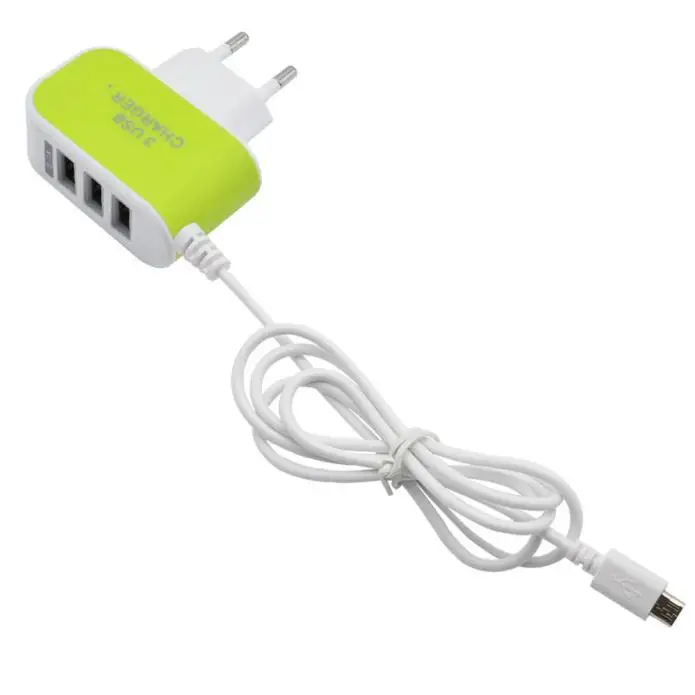

VOBERRY Universal 5V/3.1A 3 in 1 Port USB EU Plug Home Travel Wall Charger AC Power Adapter With Cable for Phone Charger