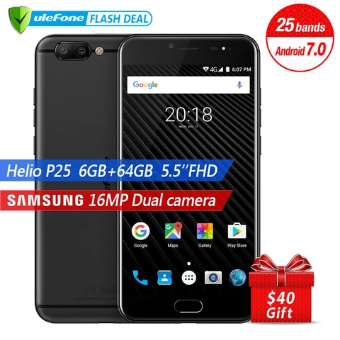 Ulefone Dual Rear Camera 16MP Mobile Phone 5 5 inch FHD Helio P25 Octa Core Android 7 0 6GB 64GB Fingerprint smartphone