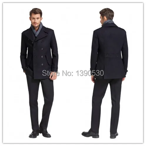 Новое поступление, зимнее темно-синее Мужское пальто в британском стиле, длинное двубортное зимнее пальто из кашемира