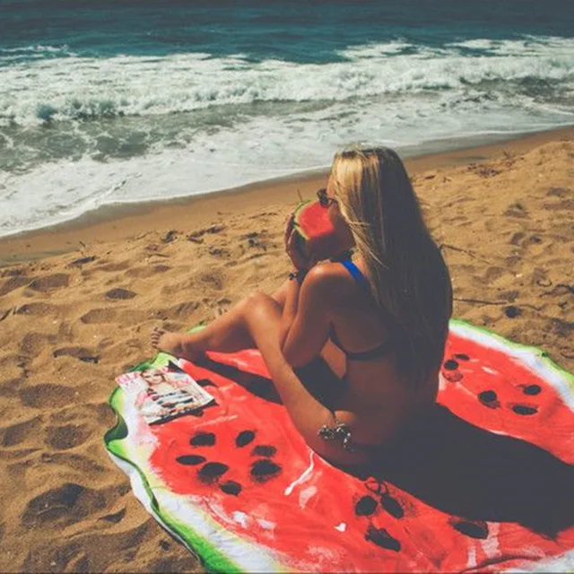 

Drop Ship Watermelon Printed Round Beach Towel Wall Tapestry Cute Emoji Print Towels Beach Bikini Shawls Yoga Mat For Adults