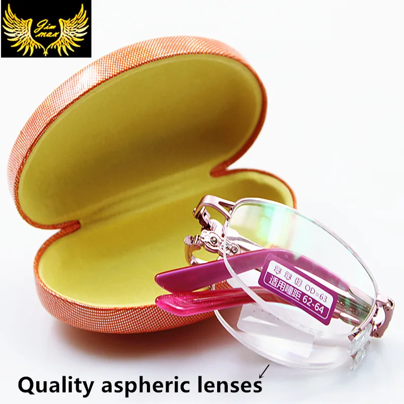 

Fashion Woman Style Quality Rhinestone Folding Reading Glasses With case Half Rim Pink Colour Round Presbyopia reading for Women