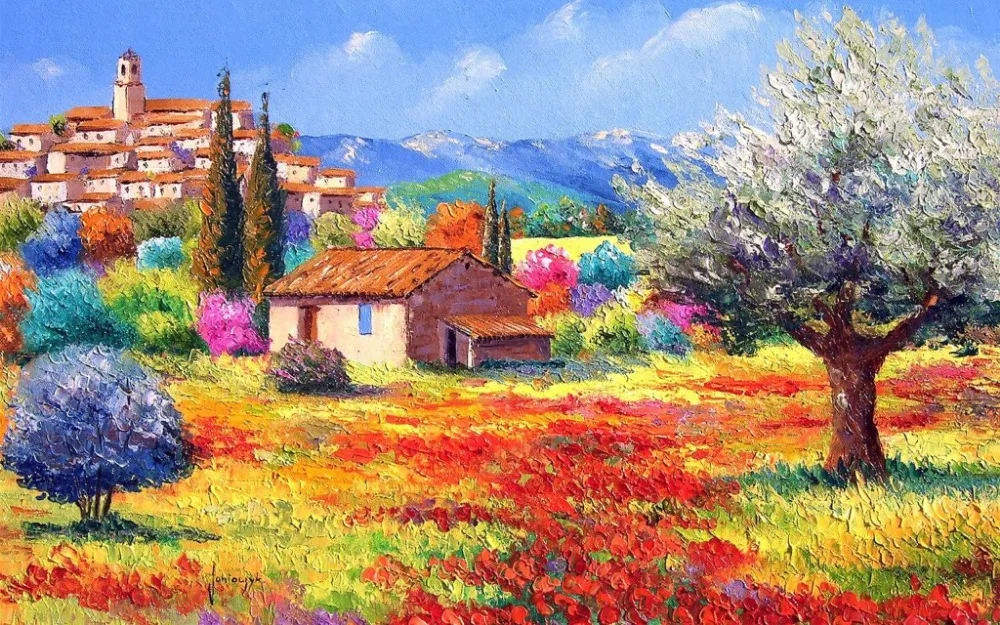 

100% handpainted oil painting # 2019 TOP ART painting -village Landscape OIL painting ##-- free shipping cost