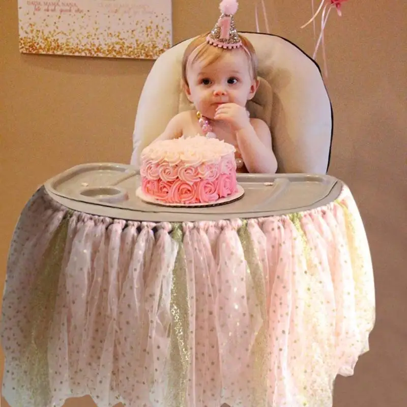 Baby Shower Tulle Table Skirts Cover Tutu Infant Baby High Chair Skirt