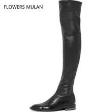 Новейшая модель; модные женские сапоги выше колена с круглым носком и серебряной цепочкой; высокие сапоги на плоской подошве; модные женские сапоги до бедра