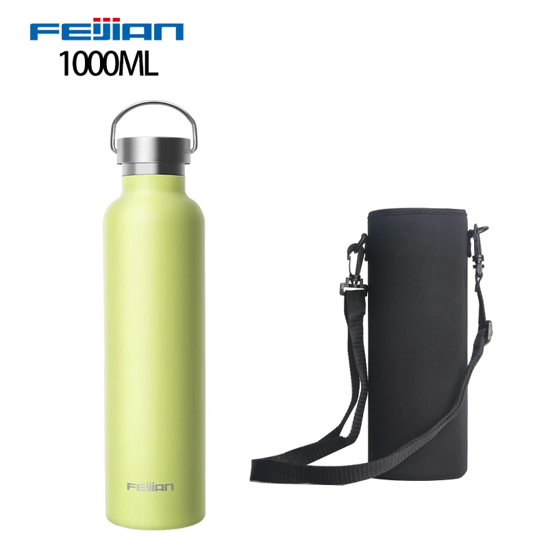 Feijian Sports Thermos bottle Stainless Steel Insulated Outdoor Drinking Water Bottle Vacuum flask travel kettle shaker - Цвет: 1000ml yellow sleeve