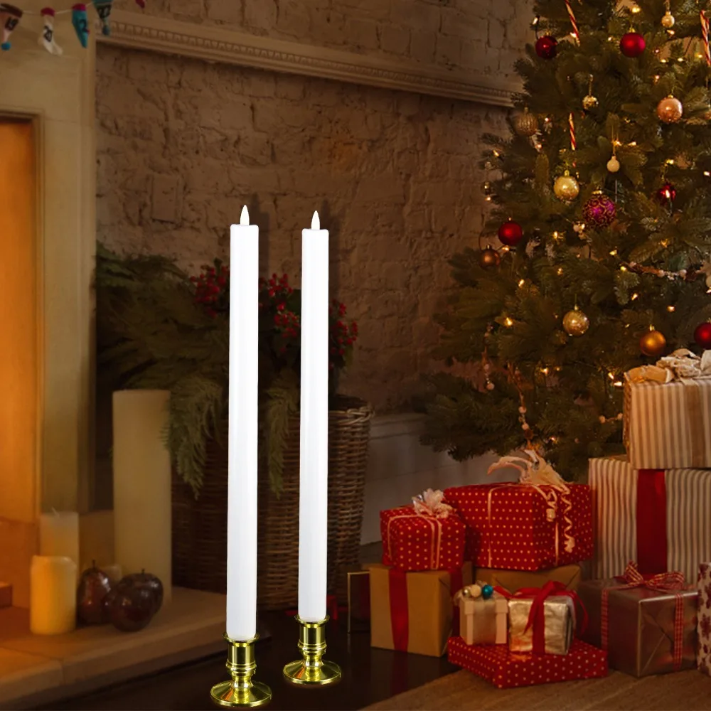 2Pcs Luminara Battery Operated Flickering Led Candles Flameless White Stick Candle Light Lamp
